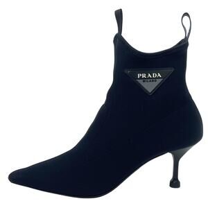 Prada Boots Triangle LOGO Shoes Nylon Pointed Toe 65mm Ankle Stiletto Heels EU37
